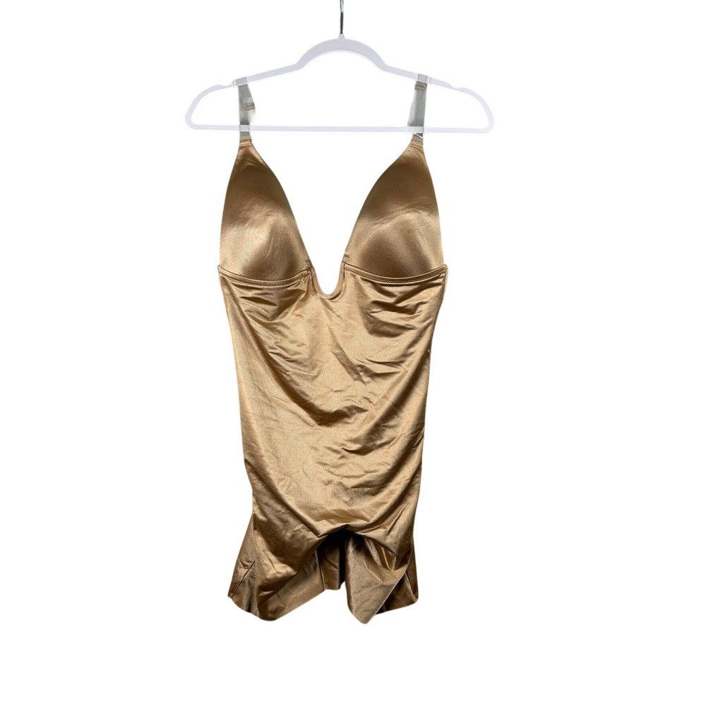 Dominique Unity Low Back U Plunge Thigh Shaping Bodysuit Size XL Brown Nude NWT